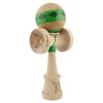 Kendama X Originala FREQUENCY, Profesionala, Embo, Cupe Mari KING SIZE V3, Super Sticky, Gaura in Baza, Rulment Metalic, din lemn 18 cm, Ata 55 cm, Verde/Maro