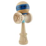 Kendama X Originala FREQUENCY, Profesionala, Embo, Cupe Mari KING SIZE V3, Super Sticky, Gaura in Baza, Rulment Metalic, din lemn 18 cm, Ata 55 cm, Albastru/Maro