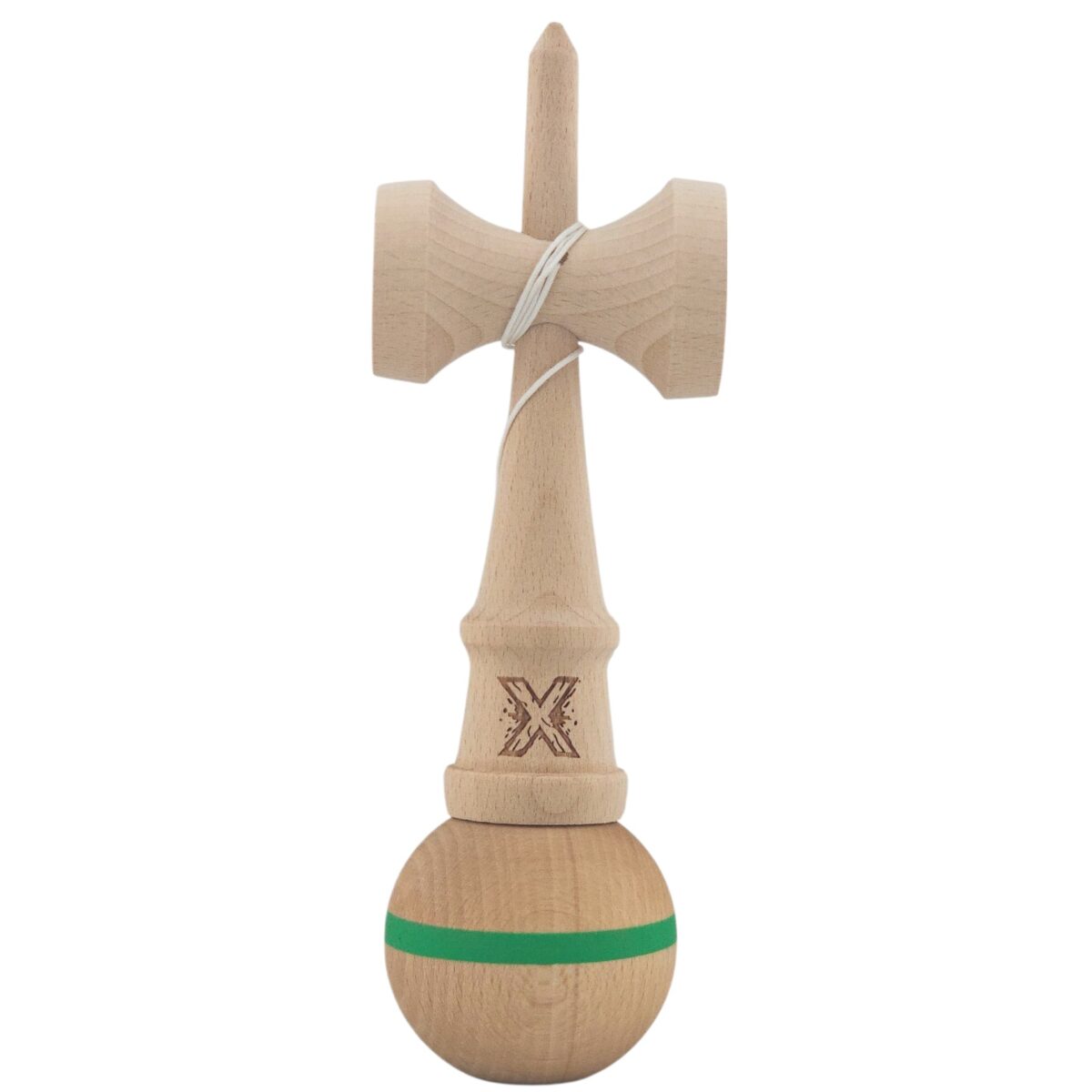 Kendama X Originala, Profesionala, Embo, din Lemn,18 cm, Model cu Dunga Verde - imagine 3