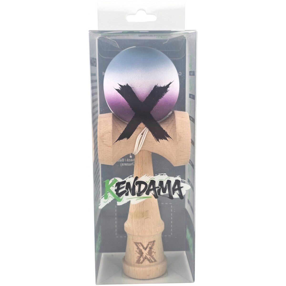 Kendama X Originala, Profesionala, Embo, Rubber Grip, din Lemn, 18 cm, Gri/Alb/Mov - imagine 2