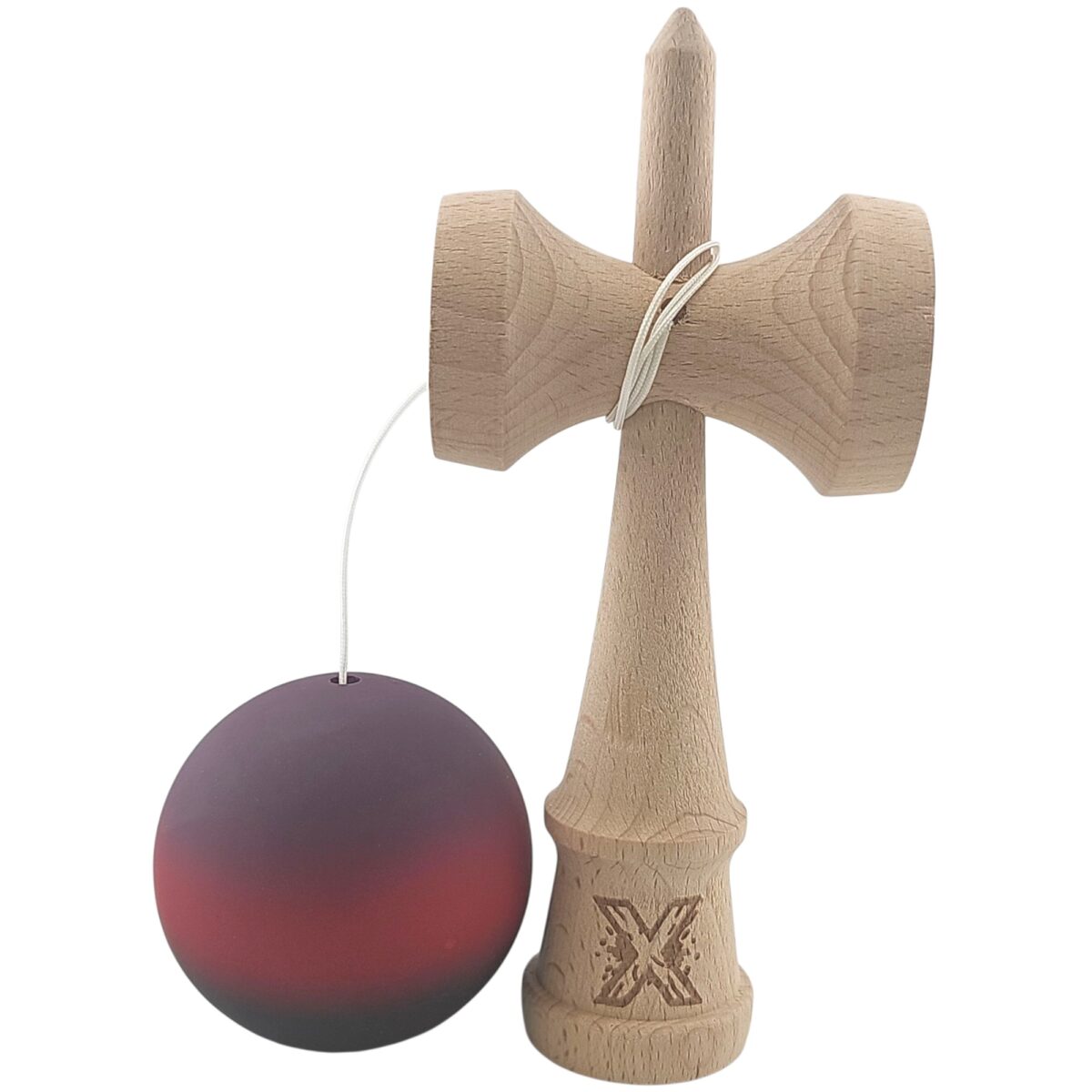 Kendama X Originala, Profesionala, Embo, 18 cm, din Lemn, Rubber Grip, Mov/Rosu/Negru - imagine 2