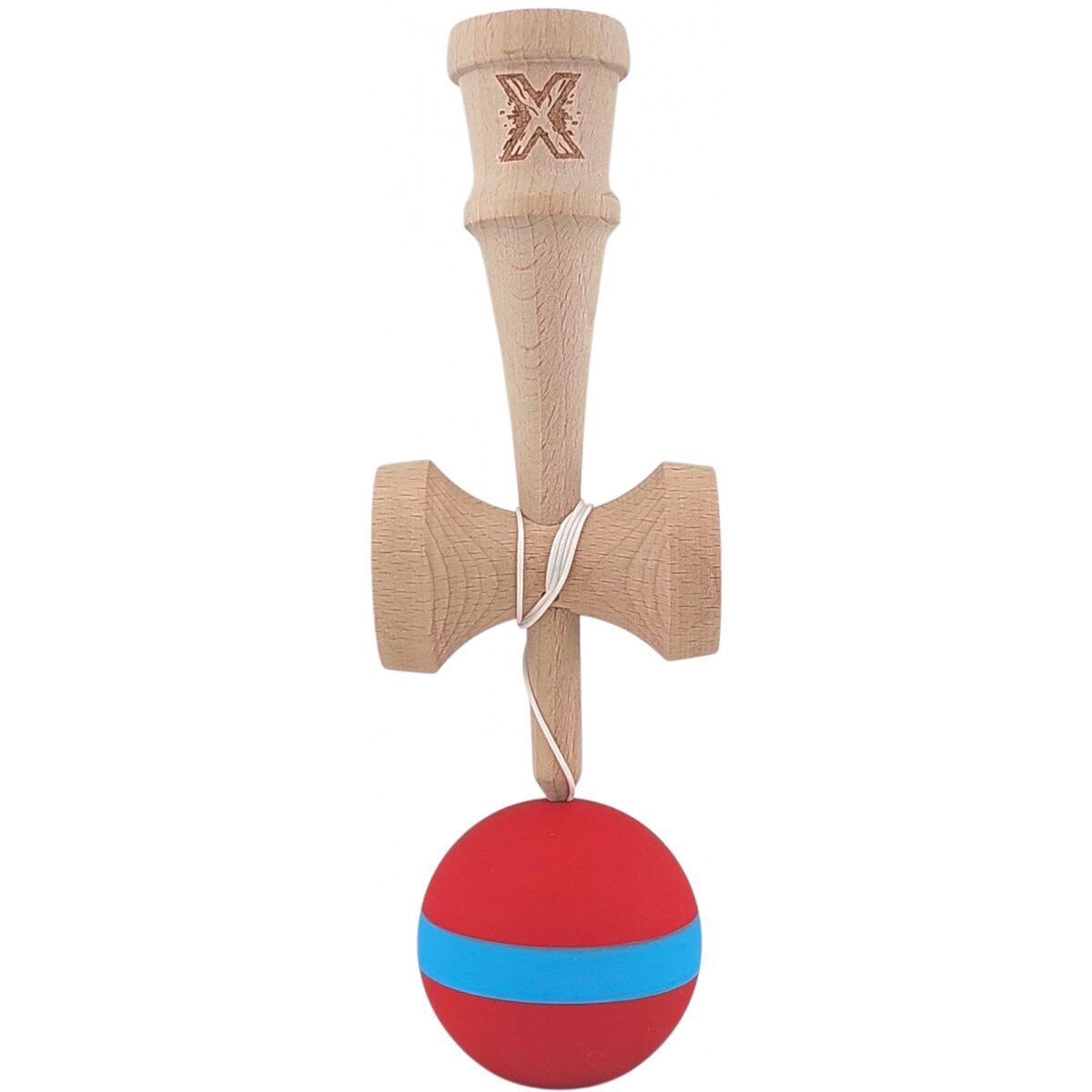 Kendama X Originala, Profesionala, Embo, 18 cm, din Lemn, Rubber Grip, Rosu/Albastru - imagine 2