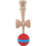 Kendama X Originala, Profesionala, Embo, 18 cm, din Lemn, Rubber Grip, Rosu/Albastru - imagine 2