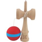 Kendama X Originala, Profesionala, Embo, 18 cm, din Lemn, Rubber Grip, Rosu/Albastru - imagine 3