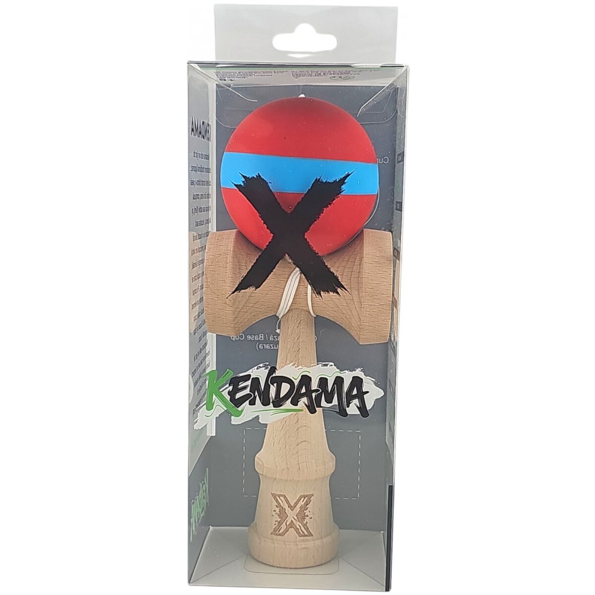 Kendama X Originala, Profesionala, Embo, 18 cm, din Lemn, Rubber Grip, Rosu/Albastru - imagine 4