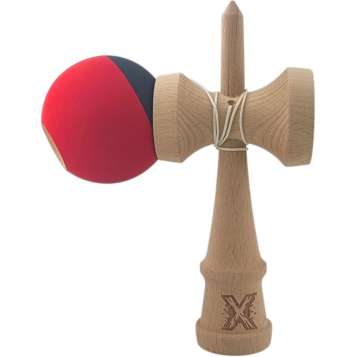 Kendama X Originala, Profesionala, Embo, 18 cm, din Lemn, Rubber Grip, Rosu/Negru - imagine 3