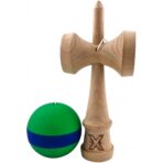Kendama X Originala, Profesionala, Embo, 18 cm, din Lemn, Rubber Grip, Verde/Albastru - imagine 3