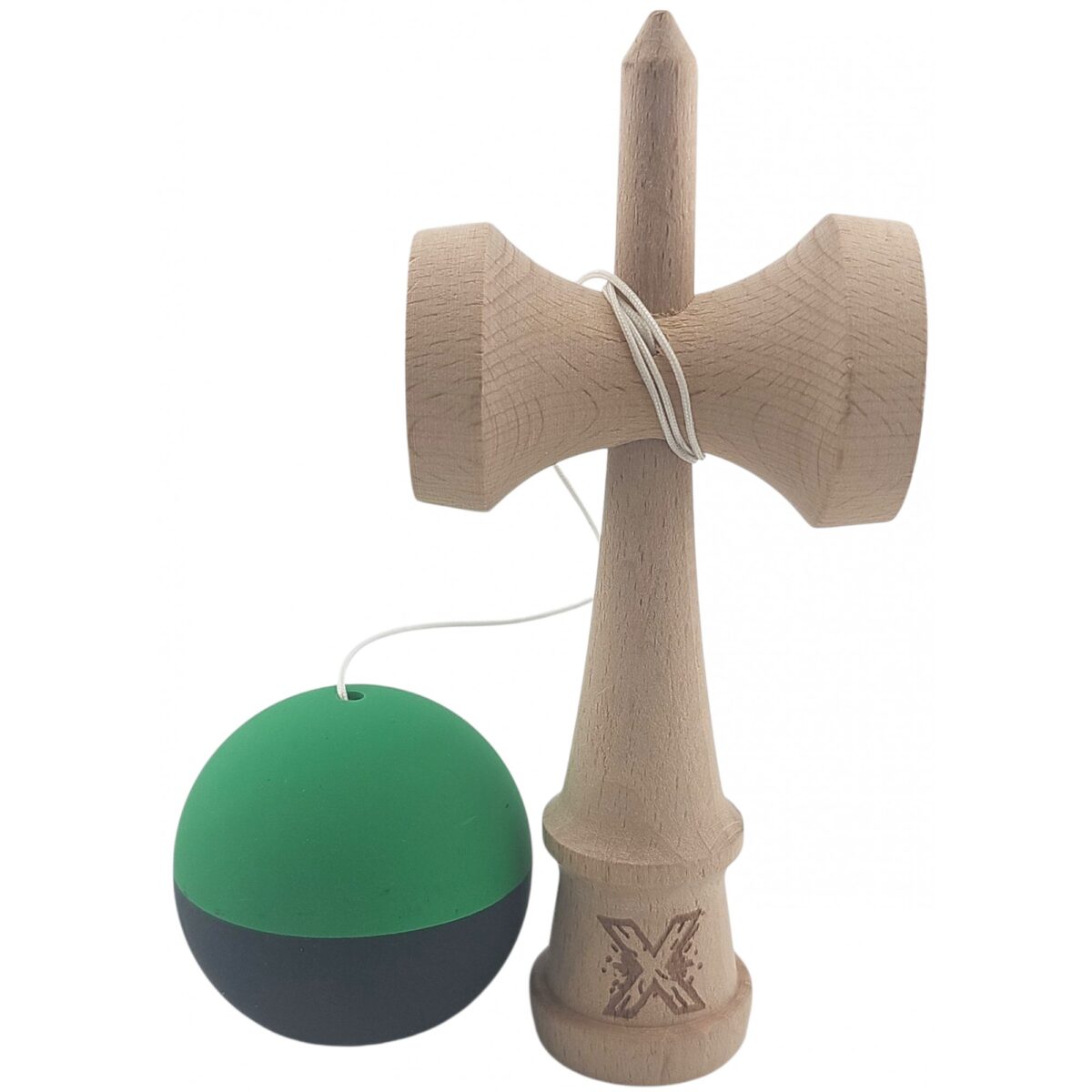 Kendama X Originala, Profesionala, Embo, 18 cm, din Lemn, Verde/Negru - imagine 3