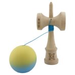 Kendama X Originala, Profesionala, Embo, Big Cups V2, Rubber Grip cu Cupe Mari, Rulment Metalic cu Ata 55 cm,Â Gradient Galben/Albastru - imagine 10
