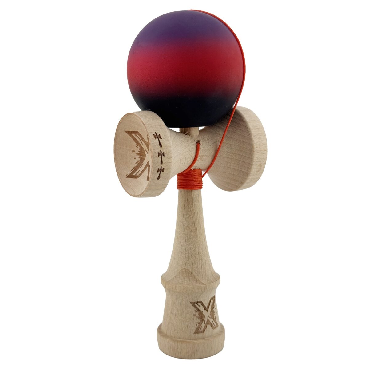 Kendama X Originala, Profesionala, Embo, Big Cups V2, Rubber Grip cu Cupe Mari, Rulment Metalic cu Ata 55 cm,Â Mov/Rosu/Negru - imagine 2