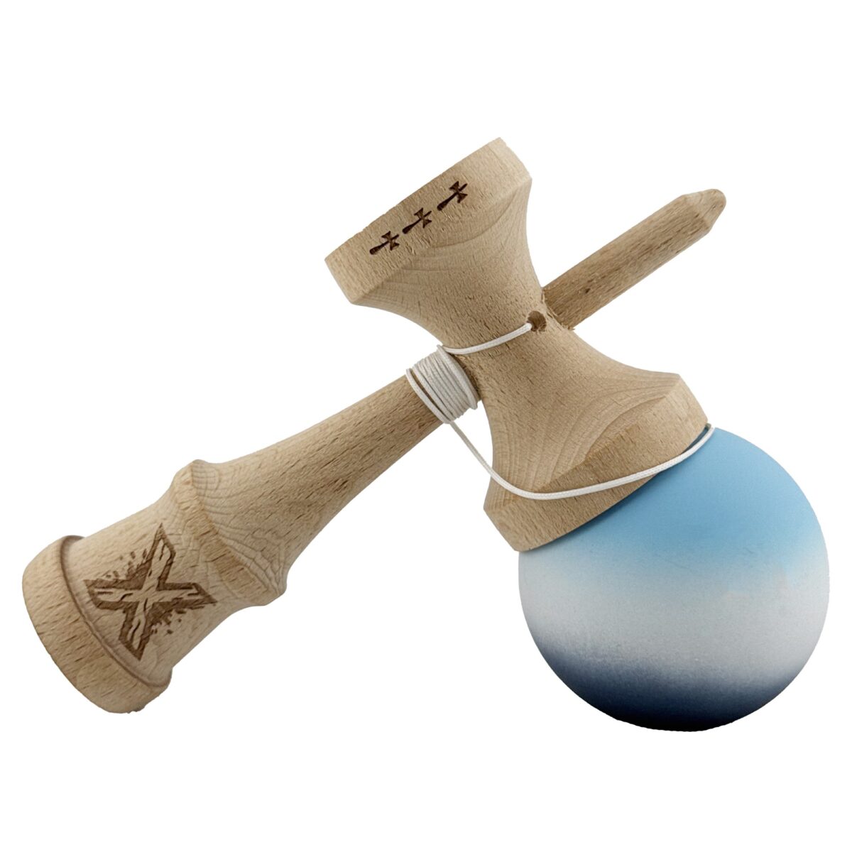 Kendama X Originala, Profesionala, Embo, Big Cups V2, Rubber Grip cu Cupe Mari, Rulment Metalic cu Ata 55 cm, Gradient Albastru/Alb/Negru - imagine 8