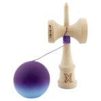 Kendama X Originala, Profesionala, Embo, Big Cups V2, Rubber Grip cu Cupe Mari, Rulment Metalic cu Ata 55 cm, Violet/Albastru - imagine 3