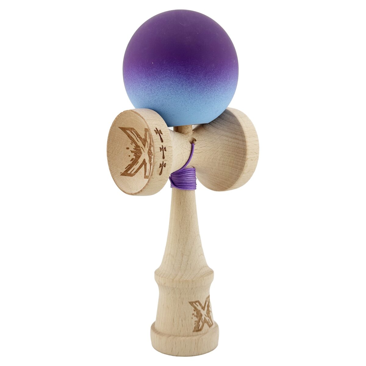Kendama X Originala, Profesionala, Embo, Big Cups V2, Rubber Grip cu Cupe Mari, Rulment Metalic cu Ata 55 cm, Violet/Albastru - imagine 9