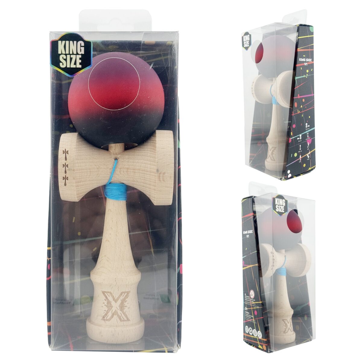 Kendama X Originala, Profesionala, Embo, Big Cups V2, Rubber Grip cu Cupe Mari, Rulment Metalic cu Ata 55 cm,Â Mov/Rosu/Negru - imagine 9