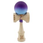 Kendama X Originala, Profesionala, Embo, Big Cups V2, Rubber Grip cu Cupe Mari, Rulment Metalic cu Ata 55 cm, Violet/Albastru