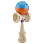 Kendama X Originala, Profesionala, Embo, Big Cups V2, Super Sticky cu Cupe Mari, din lemn 18 cm, Rulment Metalic cu Ata 55 cm, Albastru/Portocaliu - imagine 2