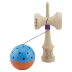 Kendama X Originala, Profesionala, Embo, Big Cups V2, Super Sticky cu Cupe Mari, din lemn 18 cm, Rulment Metalic cu Ata 55 cm, Albastru/Portocaliu - imagine 3