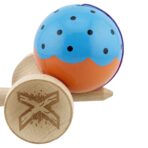 Kendama X Originala, Profesionala, Embo, Big Cups V2, Super Sticky cu Cupe Mari, din lemn 18 cm, Rulment Metalic cu Ata 55 cm, Albastru/Portocaliu - imagine 7