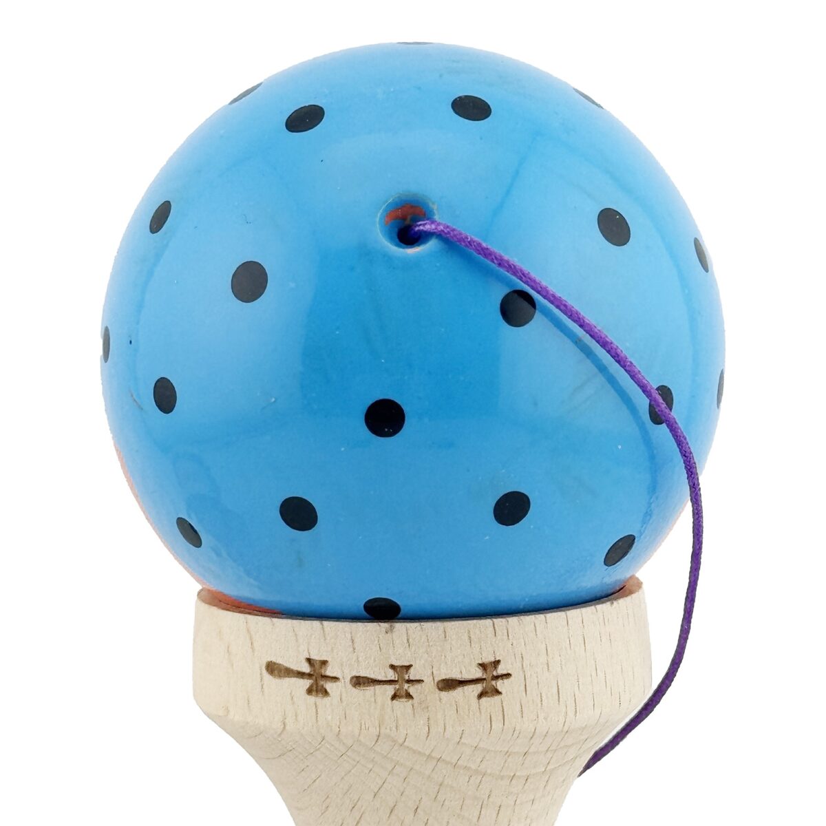 Kendama X Originala, Profesionala, Embo, Big Cups V2, Super Sticky cu Cupe Mari, din lemn 18 cm, Rulment Metalic cu Ata 55 cm, Albastru/Portocaliu - imagine 8