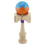 Kendama X Originala, Profesionala, Embo, Big Cups V2, Super Sticky cu Cupe Mari, din lemn 18 cm, Rulment Metalic cu Ata 55 cm, Albastru/Portocaliu