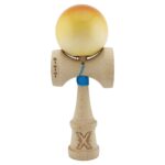 Kendama X Originala, Profesionala, Embo, Big Cups V2, Super Sticky cu Cupe Mari, din lemn 18 cm, Rulment Metalic cu Ata 55 cm, Portocaliu/Galben/Alb