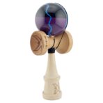 Kendama X Originala, Profesionala, Embo, Big Cups V2, Super Sticky cu Cupe Mari, Rulment Metalic, din lemn 18 cm, Ata 55 cm, Negru/Mov - imagine 2