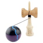 Kendama X Originala, Profesionala, Embo, Big Cups V2, Super Sticky cu Cupe Mari, Rulment Metalic, din lemn 18 cm, Ata 55 cm, Negru/Mov - imagine 3