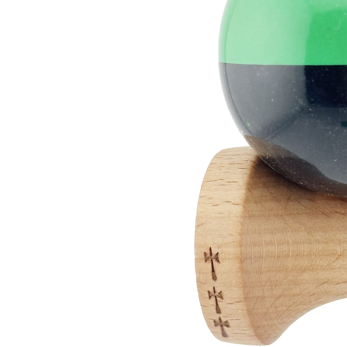 Kendama X Originala, Profesionala, Embo, Big Cups V2, Super Sticky cu Cupe Mari, Rulment Metalic, din lemn 18 cm, Ata 55 cm, Verde/Negru - imagine 6