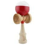 Kendama X Originala, Profesionala, Embo, Big Cups V2, Super Sticky cu Cupe Mari, Rulment Metalic, din lemn 18 cm, Ata 55 cm, Alb/Rosu - imagine 2