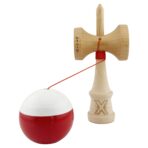 Kendama X Originala, Profesionala, Embo, Big Cups V2, Super Sticky cu Cupe Mari, Rulment Metalic, din lemn 18 cm, Ata 55 cm, Alb/Rosu - imagine 3