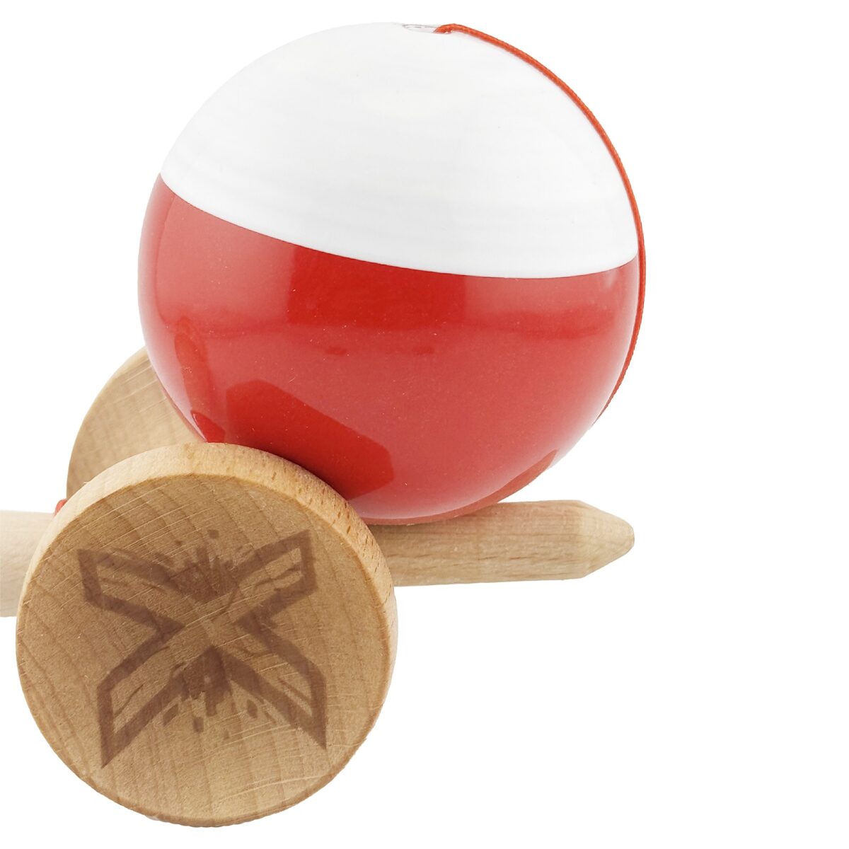 Kendama X Originala, Profesionala, Embo, Big Cups V2, Super Sticky cu Cupe Mari, Rulment Metalic, din lemn 18 cm, Ata 55 cm, Alb/Rosu - imagine 8