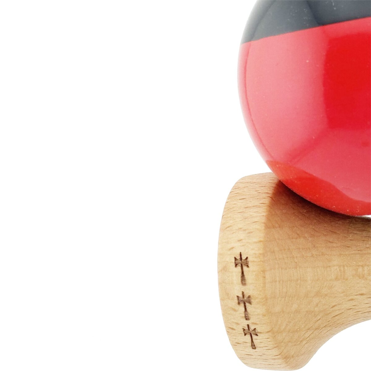 Kendama X Originala, Profesionala, Embo, Big Cups V2, Super Sticky cu Cupe Mari, Rulment Metalic, din lemn 18 cm, Ata 55 cm, Negru/Rosu - imagine 7