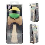 Kendama X Originala, Profesionala, Embo, Big Cups V2, Super Sticky cu Cupe Mari, Rulment Metalic, din lemn 18 cm, Ata 55 cm, Galben/Negru/Verde - imagine 5