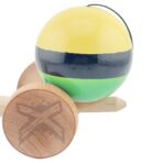 Kendama X Originala, Profesionala, Embo, Big Cups V2, Super Sticky cu Cupe Mari, Rulment Metalic, din lemn 18 cm, Ata 55 cm, Galben/Negru/Verde - imagine 8