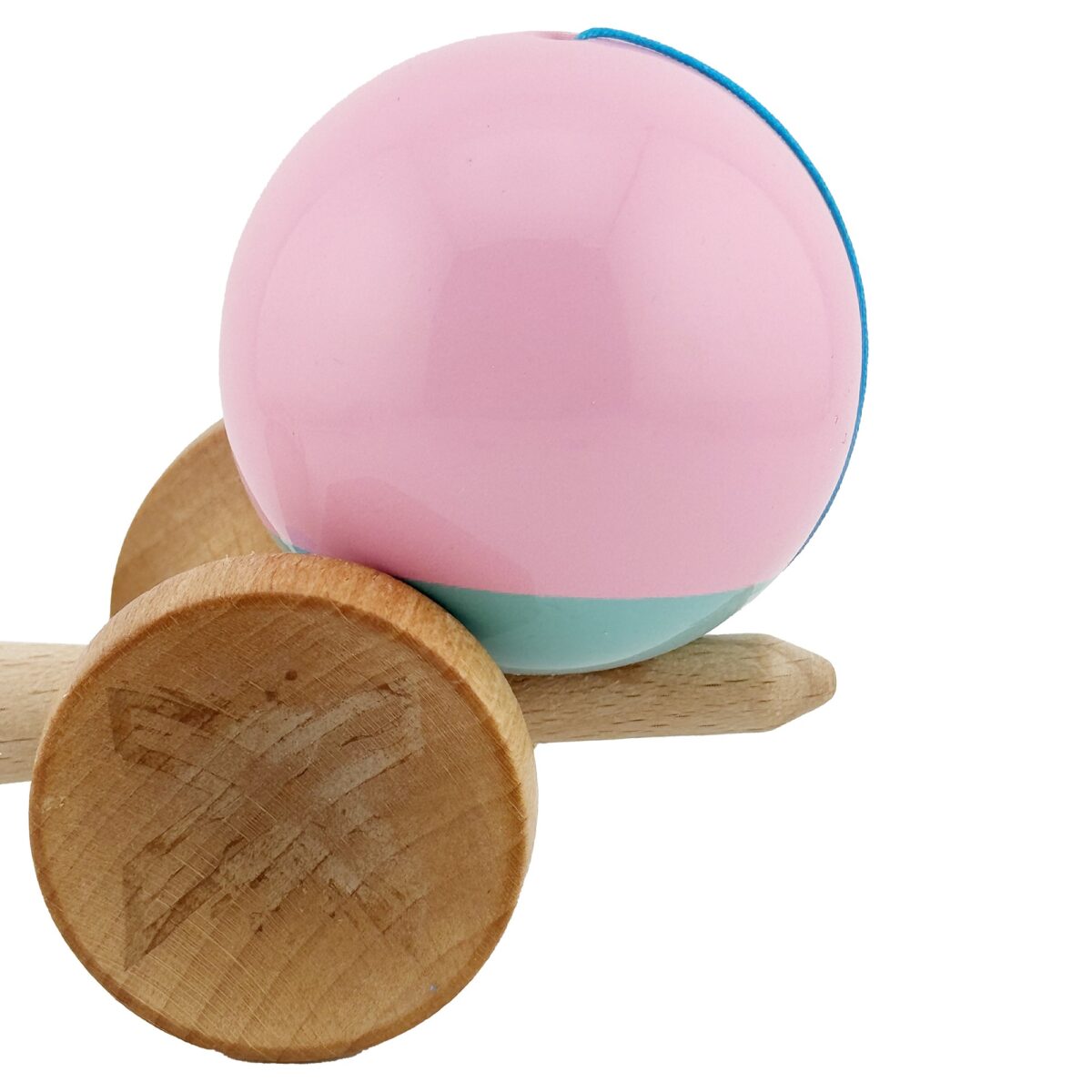 Kendama X Originala, Profesionala, Embo, Big Cups V2, Super Sticky cu Cupe Mari, Rulment Metalic, din lemn 18 cm, Ata 55 cm, Roz/Verde - imagine 8