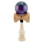 Kendama X Originala, Profesionala, Embo, Big Cups V2, Super Sticky cu Cupe Mari, Rulment Metalic, din lemn 18 cm, Ata 55 cm, Negru/Mov