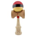 Kendama X Originala, Profesionala, Embo, Big Cups V2, Super Sticky cu Cupe Mari, Rulment Metalic, din lemn 18 cm, Ata 55 cm, Rosu/Negru/Galben