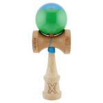Kendama X Originala, Profesionala, Embo, Big Cups V2, Super Sticky cu Cupe Mari, Rulment Metalic, din lemn 18 cm, Ata 55 cm, Albastru/Verde