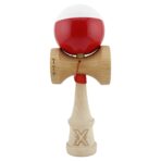 Kendama X Originala, Profesionala, Embo, Big Cups V2, Super Sticky cu Cupe Mari, Rulment Metalic, din lemn 18 cm, Ata 55 cm, Alb/Rosu