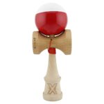 Kendama X Originala, Profesionala, Embo, Big Cups V2, Super Sticky cu Cupe Mari, Rulment Metalic, din lemn 18 cm, Ata 55 cm, Alb/Rosu