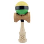 Kendama X Originala, Profesionala, Embo, Big Cups V2, Super Sticky cu Cupe Mari, Rulment Metalic, din lemn 18 cm, Ata 55 cm, Galben/Negru/Verde