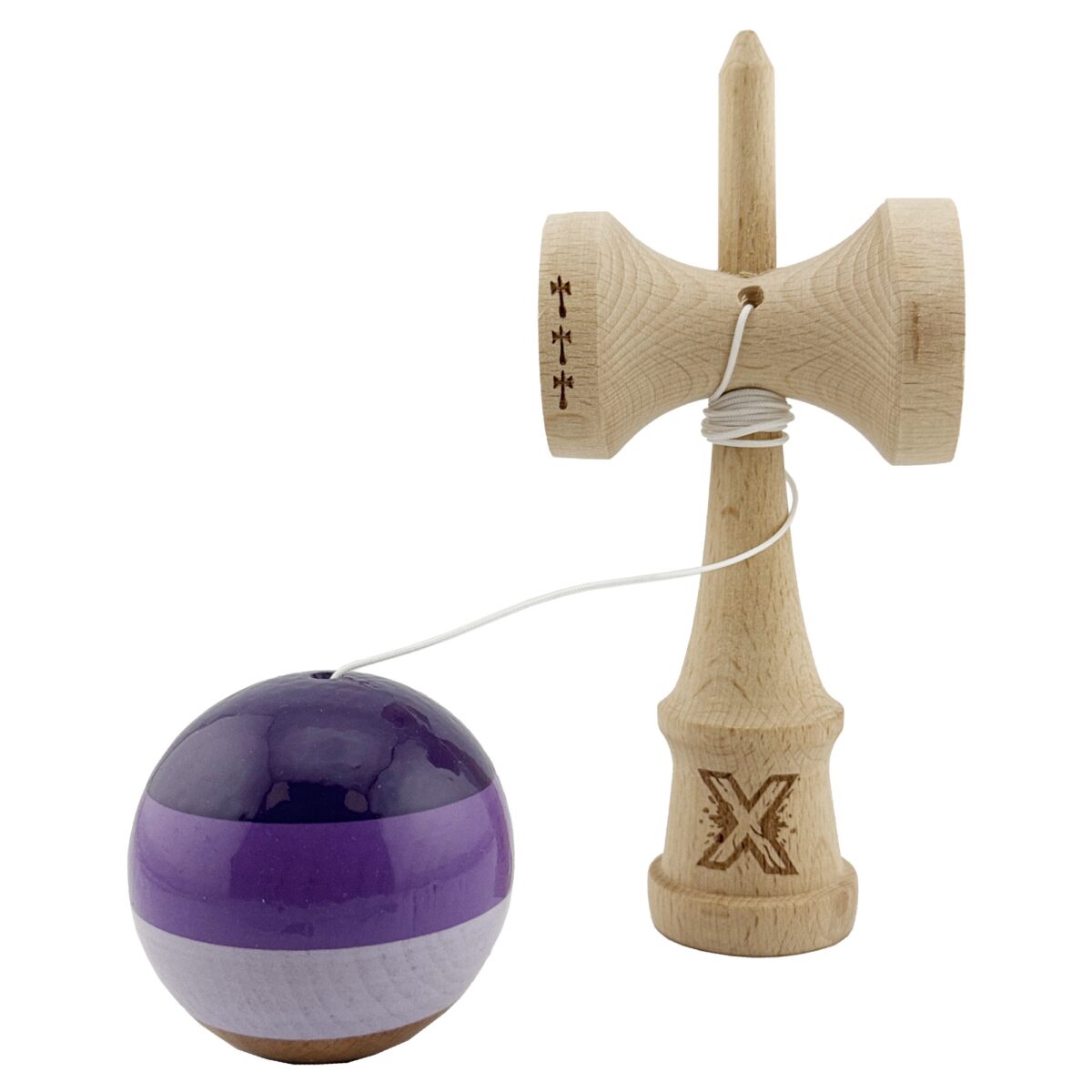 Kendama X Originala, Profesionala, Embo, Big Cups V2, Super Sticky Legendary Cupe Mari, Rulment Metalic cu Ata 55 cm, Purpuriu/Mov/Lila - imagine 3