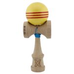 Kendama X Originala, Profesionala, Embo, Big Cups V2, Super Sticky Legendary Cupe Mari, Rulment Metalic cu Ata 55 cm,Â Galben/Linii Rosii