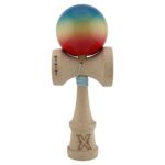 Kendama X Originala, Profesionala, Embo, Big Cups V2, Super Sticky Cupe Mari, Rulment Metalic cu Ata 55 cm, Rosu/Galben/Albastru