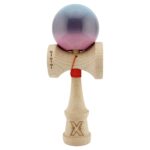 Kendama X Originala, Profesionala, Embo, Big Cups V2, Super Sticky Cupe Mari, Rulment Metalic cu Ata 55 cm, Albastru Deschis/Mov/Roz