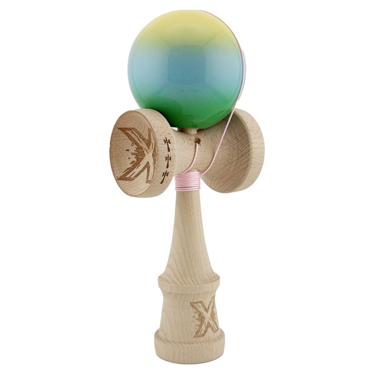 kendama-x-originala-profesionala-flippy-big-cups-v2-super-sticky-din-lemn-18-cm-gradient-galben-alba-690e3c9e54f13 Kendama X Originala, Profesionala, Embo, Big Cups V2, Super Sticky Cupe Mari, Rulment Metalic cu Ata 55 cm, Galben/Albastru deschis/Verde - imagine 2