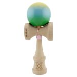 Kendama X Originala, Profesionala, Embo, Big Cups V2, Super Sticky Cupe Mari, Rulment Metalic cu Ata 55 cm, Galben/Albastru deschis/Verde
