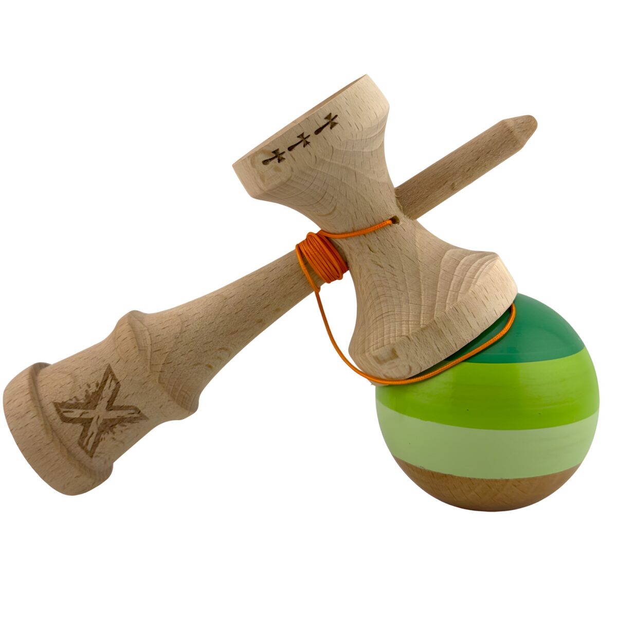 Kendama X Originala, Profesionala, Embo, Big Cups V2, Super Sticky Legendary Cupe Mari, Rulment Metalic cu Ata 55 cm, Verde Mix - imagine 2