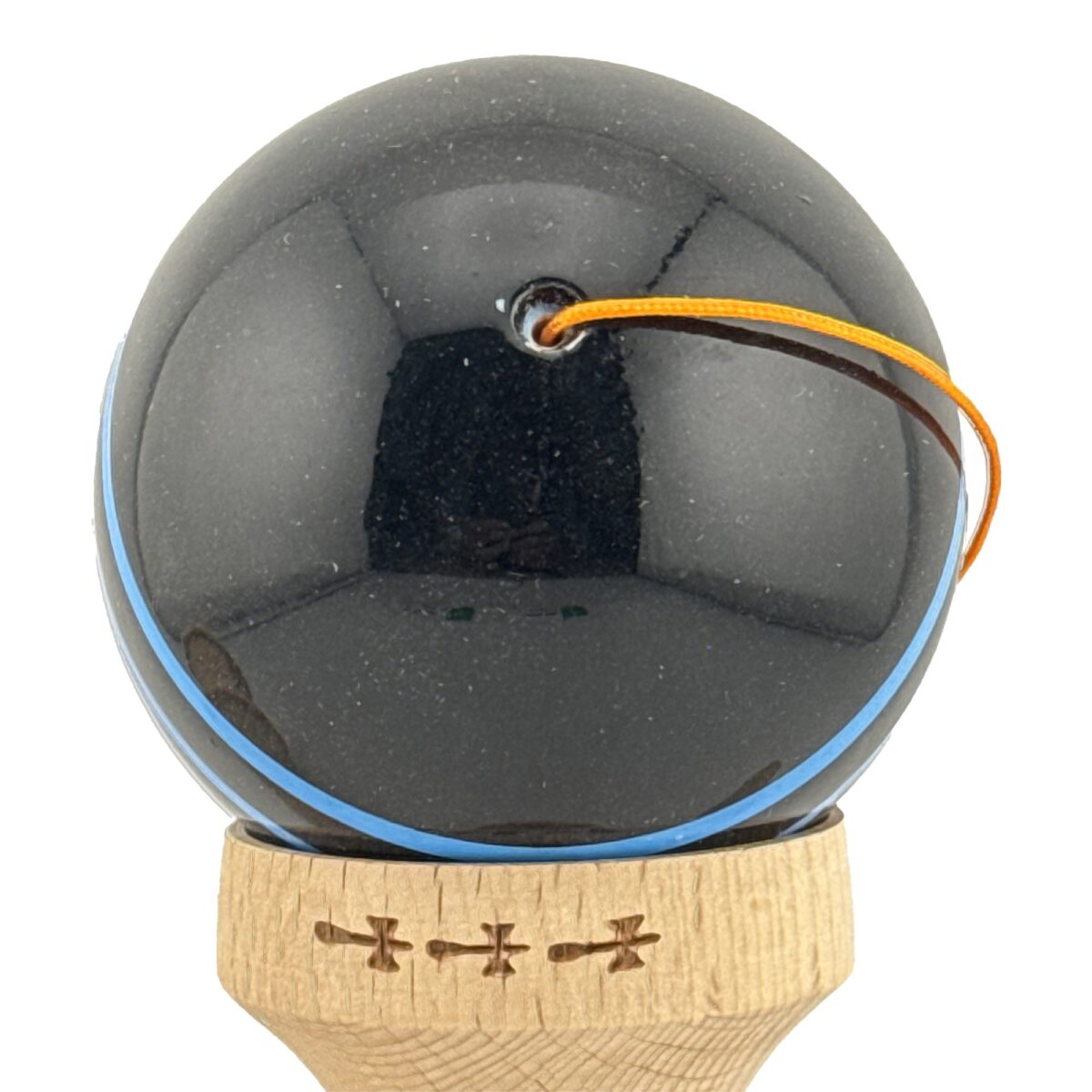 Kendama X Originala, Profesionala, Embo, Big Cups V2, Super Sticky Legendary Cupe Mari, Rulment Metalic cu Ata 55 cm, Negru/Linii Albastre deschise - imagine 8