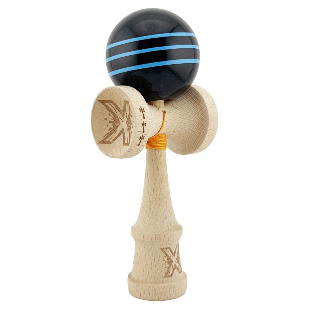Kendama X Originala, Profesionala, Embo, Big Cups V2, Super Sticky Legendary Cupe Mari, Rulment Metalic cu Ata 55 cm, Negru/Linii Albastre deschise - imagine 9